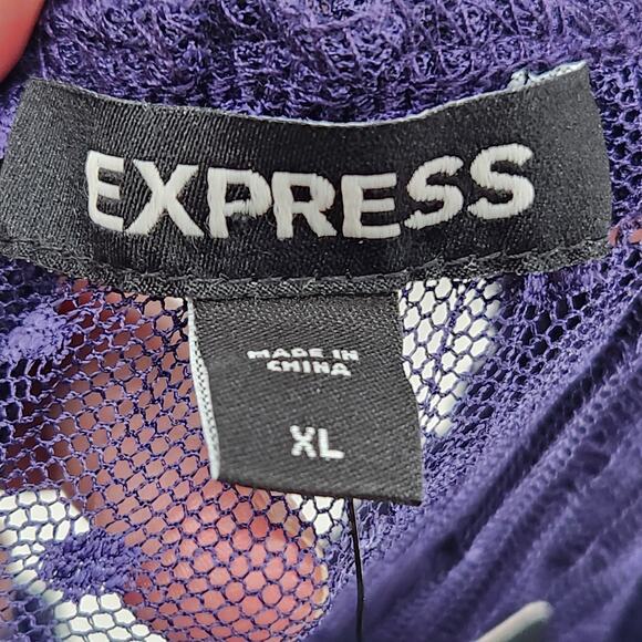 NWT Express Purple Sheer Dot Mock Neck Smocked Cuff 2Pc Blouse Set Women's XL - Picture 3 of 11